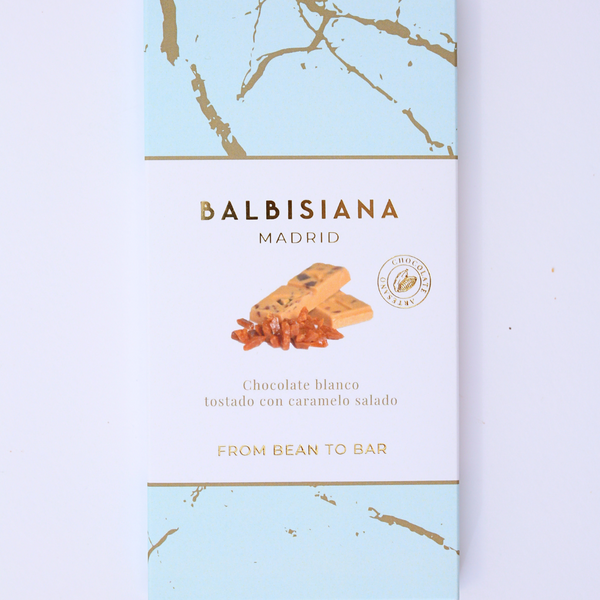 - Tableta de chocolate blanco tostado con caramelo salado From Bean to Bar -