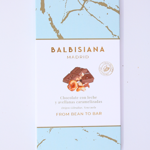 Tableta de chocolate con leche y avellanas caramelizadas From Bean to Bar